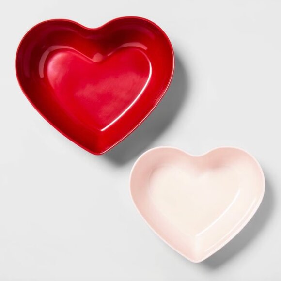 Set of 2 Opalhouse Melamine Heart Shaped Nesting Bowls in Red & Pink - Picture 1 of 8